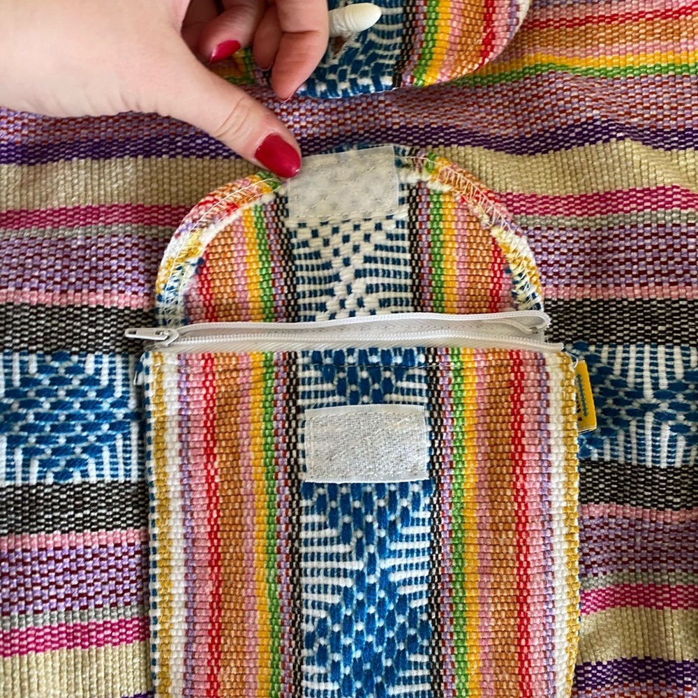 Multicolor Woven Baja-Style Backpack with Drawstring, Shell Accent & Pockets - Picture 4 of 8